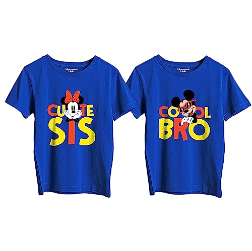 Image of Hangout Hub Boy's & Girl's Regular Fit Cotton T-Shirt | Pack of 2 | Sibling Brother Sister T Shirts| Cool Bro Cute Sis Printed Tshirt