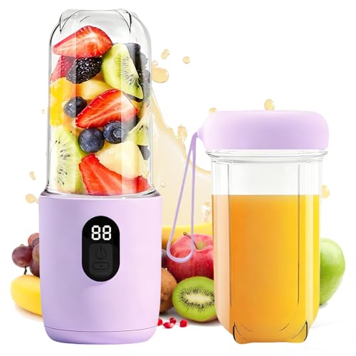 Mixeur Portable, Smoothie Maker de 500ml à Emporter, Mini Standmixer à 16 Lames, 1200 mAh, Mixeur Portable avec Affichage Numérique, Mini Mixeur pour...