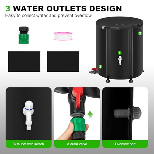 Collapsible Rain Barrel 53 Gallon/200L Portable Rain Water Collection Barrel, PVC Rainwater Collection System with Spigots and Overflow Kit Water Tank for Garden Water Catcher