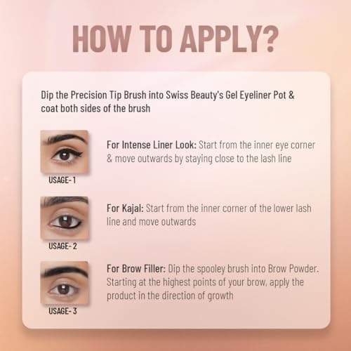 Swiss Beauty Waterproof Eyebrow & Gel Eyeliner 2 In 1 With Brush | Smudge Proof Gel Eyeliner And Eyebrow Definer Pencil | Shade- Black, 7G | - Image 5