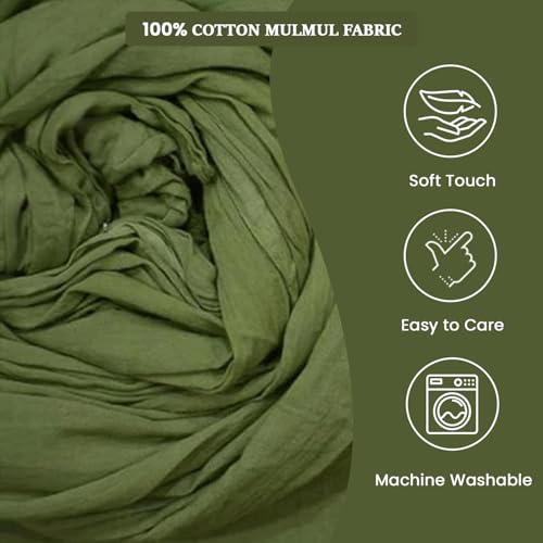 Image of Plain Mulmul Soft Cotton Fabric | Lightweight Breathable Mulmul Cloth | Super Quality Natural Cotton Fabric for Kurta, Dress, Dupatta, Lining & Craft Use (Turtle Green, 1 Meter)