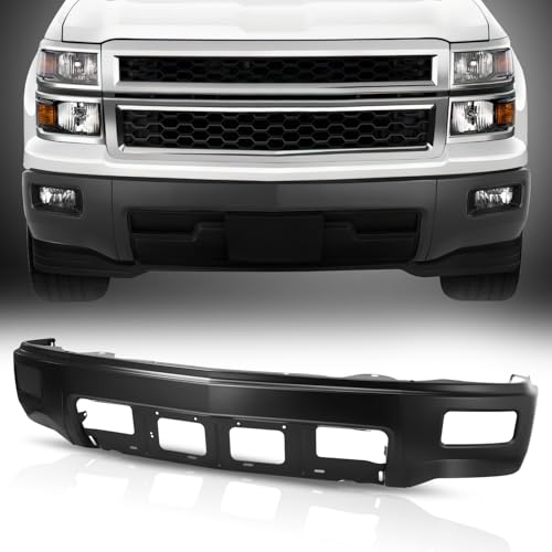 Auto Dynasty Front Bumper Impact Face Bar Compatible with 2014-2015 Chevrolet Silverado 1500, with Fog Light Cutouts, Non Parking Sensor Cutout, Painted Black