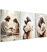 3 Pcs Christian Wall Art Jesus Decor Christ Religion Canvas Wall Decor Jesus Art Pictures Posters...