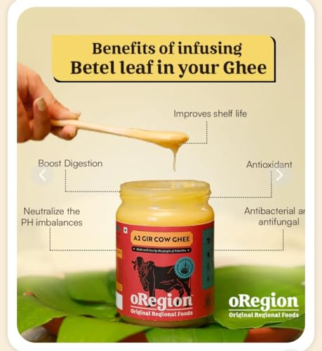 Image of oRegion A2 Milk Pure Gir Cow Premium Desi Ghee (500ml),100% Organic from Grass-Fed Cows, Vedic Bilona Method, Curd Churned, Pure, Natural & Healthy, Lab Tested, Immunity Booster, Glass Jar