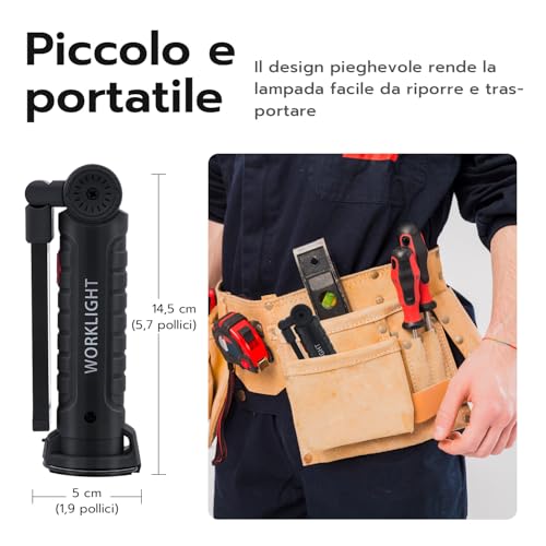 Tolesum Ricaricabile Torcia Led Tipo C,Lampada Da Lavoro Pieghevole E Magnetica, Usb Cob Lampade Di Ispezione, 5 Modalità Lanterne Per Campeggio Esterna Autofficina Lampada,Riparazione Auto Emergenza - 7
