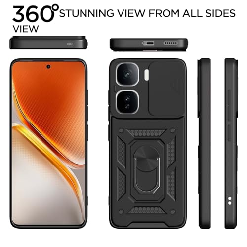 Image of Pikkme Back Cover for iQOO Neo 10 Pro 5G | D10 Tough Armor | 360 Protection Case | Sliding Camera Shield Cover & Ring Holder Stand Bumper Case (Black)