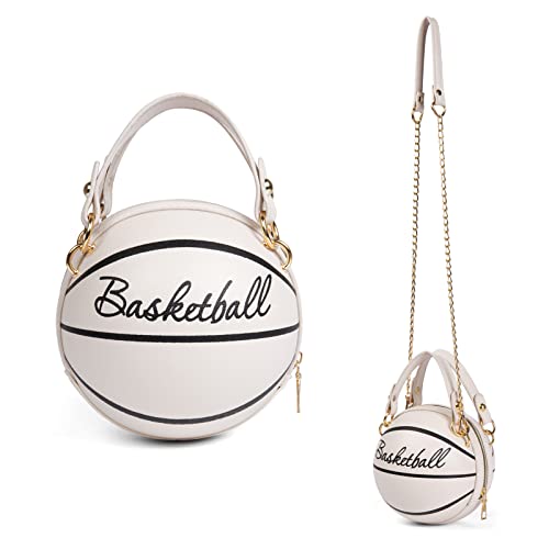 Women's Basketball Bag Basketball-Shaped Crossbody Bag Handbag Girl Mini One-Shoulder PU Leather Round Handbag…