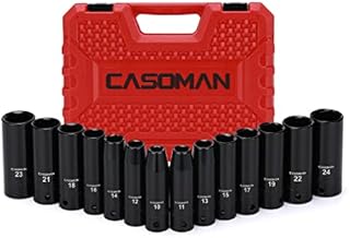 CASOMAN 1/2-Inch Drive Deep Impact Socket Set, Metric, Cr-V, 6-Point, 10mm-24mm, 14 Pieces Master Deep Impact Socket Set