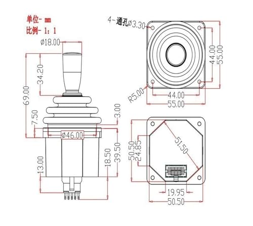 Joystick industrial SMC45D para control de grúas y plataformas elevadoras de dos ejes 2