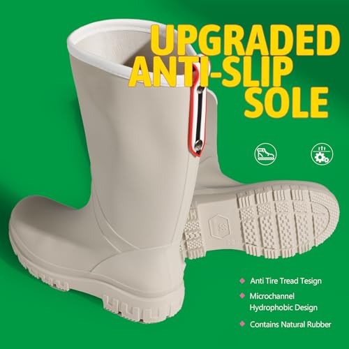 Image of rain boots women waterproof deck boots tall work boot comfortable Fishing boot lightweight chelsea bootie for Gardening Boating Camping Sailing white
