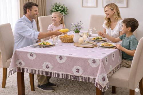 Image of Foil Print Table Cover 36x48 Inch (1 Pc) | Gold Printed Decorative Tablecloth for Center Table, Coffee Table & Small Dining Table (Lavender Pink)
