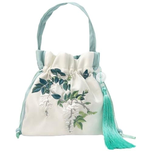 Tsffae Chinesischen Stil Tasche Stickerei Hanfu Handtasche Literarische Vintage Kordelzug Geldbörse Antike Messenger Schulter Tasche