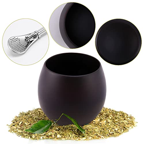 Nephit Juego de té de madera Yerba KüRbis Mate pintado a mano, natural, taza de agua mate, taza con paja, pincel de 200… - Imagen 4
