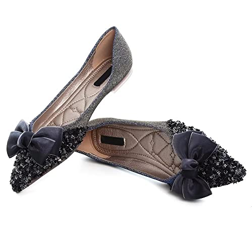 Stunner Bowknot Ballet Flats for Women Cute Bowtie Slip on Pointy Toe Rhinestone Dress Flat Shoes Loarfers4