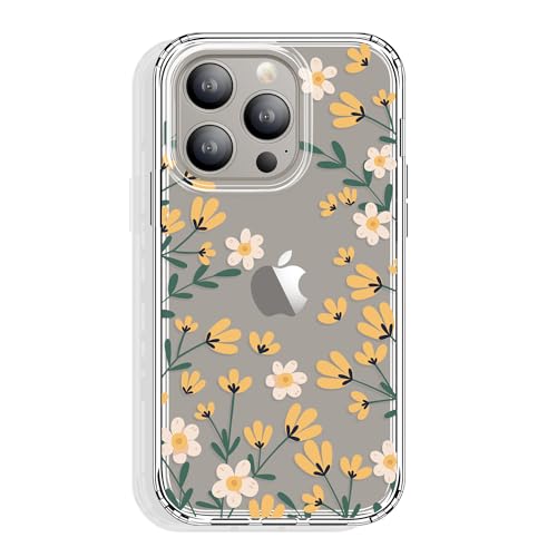 Coque iPhone 15 Pro transparente antichoc à motif floral jaune GYZYA