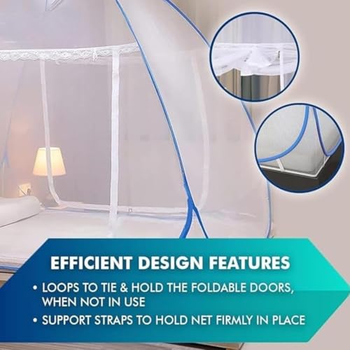 Image of MINIMART Mosquito Net for Double Bed | King Size Foldable Machardani | Polyester 30GSM Strong Net |PVC Coated Corrosion Resistant Steel Wire - Blue
