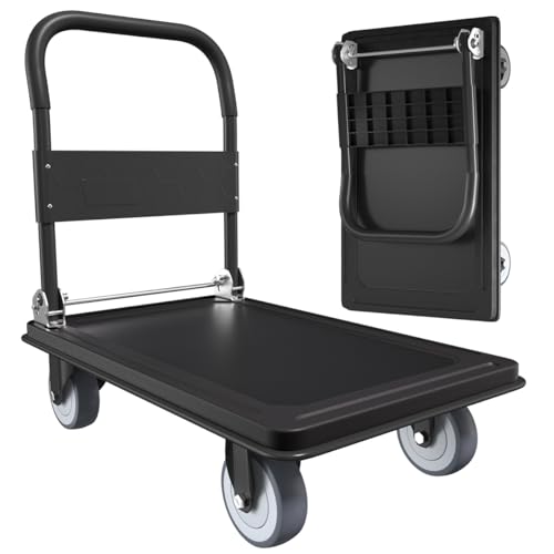 WUD Push Cart, Folding Mobile Platform Trolley,Thickened and Reinforced, 360° Swivel Wheels,35.4 “L x 23.6 ”W, 1100 lb. Black Dolly cart with Wheels (Black, Large) by WUD - Used condition - US$139.12