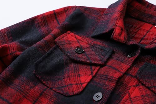 Image of Cromoncent Mens Boys Thick Flannel Shirt Long Sleeve Shirt Jacket Casual Button Down Multi Pockets Shacket