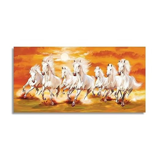 LOOK MY WALL 7 Horse Vastu Canvas Painting with Frame For Energize Your Space with Prosperity and Harmony | Modern Painting For Living Room,Wood (36 x 20 inch) 001