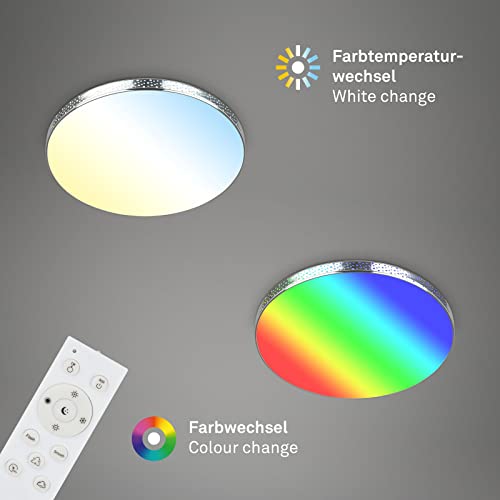 BRILONER Leuchten - LED Bad Deckenleuchte Glitzereffekt, RGB Badlampe, IP44 LED Badezimmerlampe, Farbtemperatur einstellbar, Chrom, 355x65 mm (DxH), 3679-018