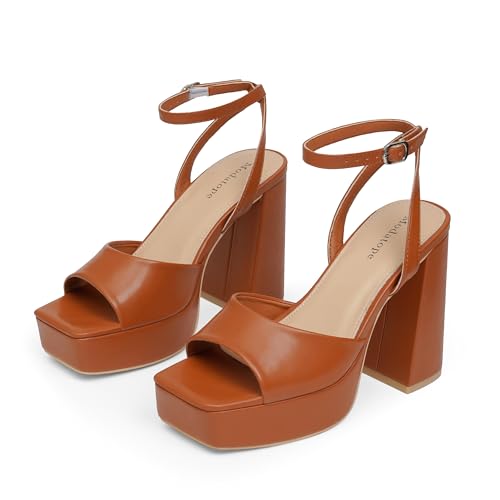 Image of Modatope Platform Heels for Women Platform Sandals Womens Chunky Heel Open Toe Pumps Ankle Strap Womens Wedding Party Pumps Shoes