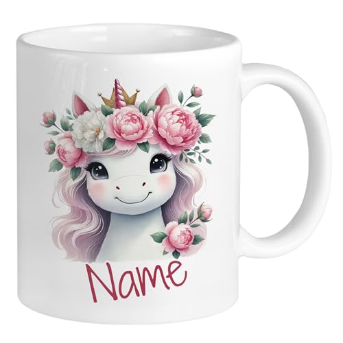GRAZDesign Personalisierte Einhorn Tasse mit Namen Kinderbecher Kinder Mädchen