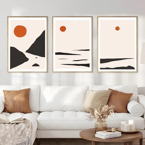 Peinture art géométrique soleil pour décoration murale salon et loft moderne 50x70cmx3