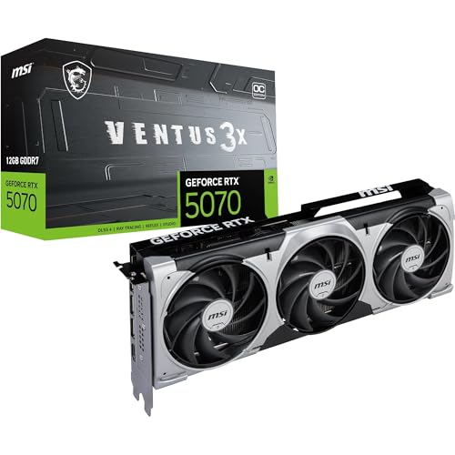 MSI NVIDIA GeForce RTX 5070 12G Ventus 3X OC Carte Graphique - 12 Go GDDR7 (28 GB/s /192 Bits), PCIe 5.0 - Triple Ventilateur (3X Ventilateurs TORX 5.0), HDMI 2.1b, DisplayPort 2.1b, SFF Ready