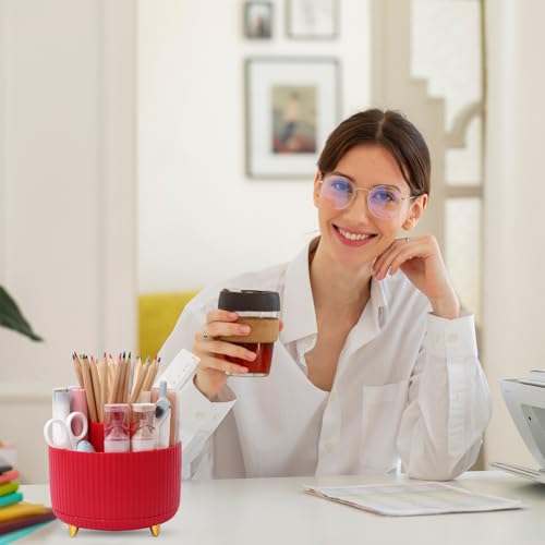 Image of SKYDUE 360 Degree Rotating Desk Organizer, Dual-Purpose Pencil Pen Holder, Pen Organizer with 5 Slots, Pencil Cup for Office, School, Home