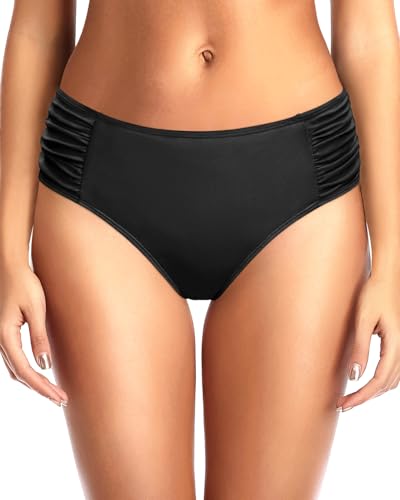 Tempt Me Women Bikini Bottoms Mid Waist Bathing Suit Swimsuit Ruched Swim Bottom