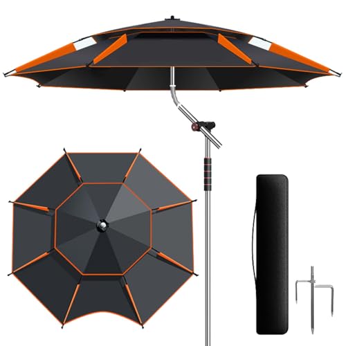 Sombrilla de playa grande, 260/240/220 cm, resistente al viento, protección UV 50+, sombrilla de pesca inclinable con estaca, sombrilla para viaje/camping/senderismo, 2,6 m