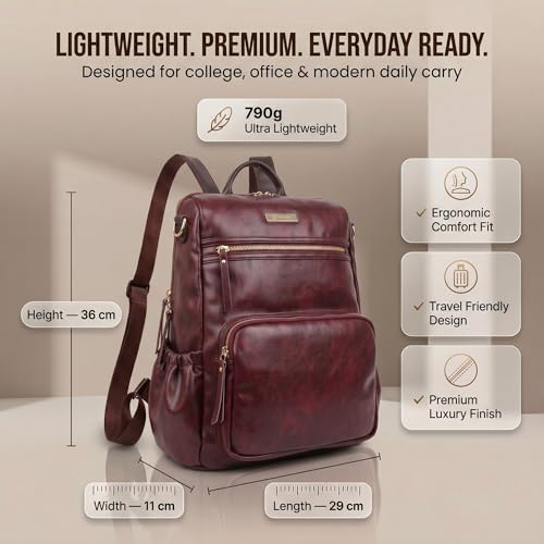 Image of VISMIINTREND Backpack for Woman /Teens Girl, Leather, Stylish, Handbag, Purse,Ladies,Office,Travel,College,Daily-Use,14-inch Laptop Bag, Elegant, Gifts for Women /Girls, Birthday Gift for Wife /Sister