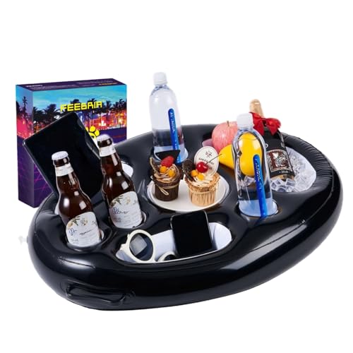 Inflatable Floating Snack and Drink Holder, 24.80×19.68 Inch Pool Float Tray, Lightweight PVC Portable Cooler for Pool Parties, Beach, Hot Tub, and Outdoor Summer Gatherings (Black)