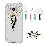 STENES Sparkle Case Compatible with Samsung Galaxy Note 5 - Stylish - 3D Handmade Bling Fashion Bowknot Ribbon Design Cover Case with Cable Protector [4 Pack] - Black