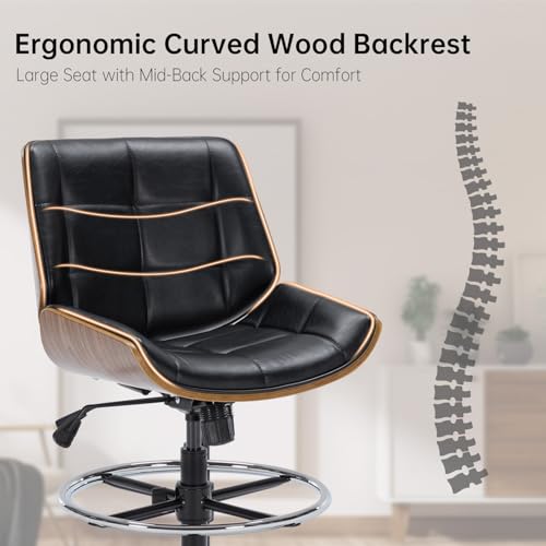 Image of Drafting Office Chair Ergonomic Executive Computer Standing Desk Chair with Adjustable Height and Footrest Ring, Drafting Chair for Counter Height Desk and Drawing (Black)