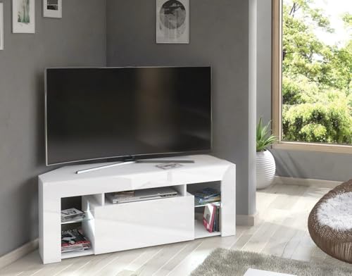 Furneo Milano05 TV-Eckschrank, 125 cm, matt, Hochglanz, weiße LED-Lichter,...