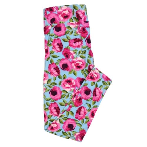 Lularoe Kids Sm-Med S/M Valentines Floral Roses Lavender Pink Green White Kids Leggings fits Kids Sizes 2-6 1423-A