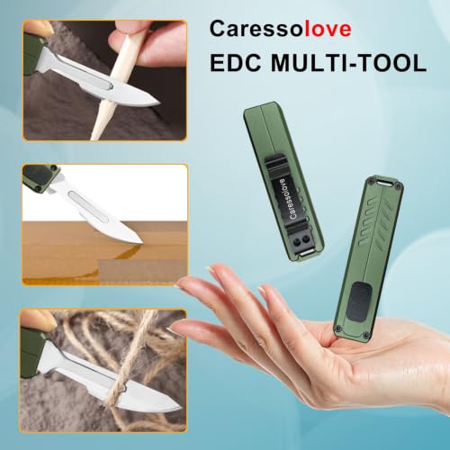 Image of Caressolove Automatic Utility Knife, Safety Auto Box Cutter Retractable, EDC Push Button Exacto Scalpel Knife, 10PCS #23 Razor Blades Pocket Knives with Clip
