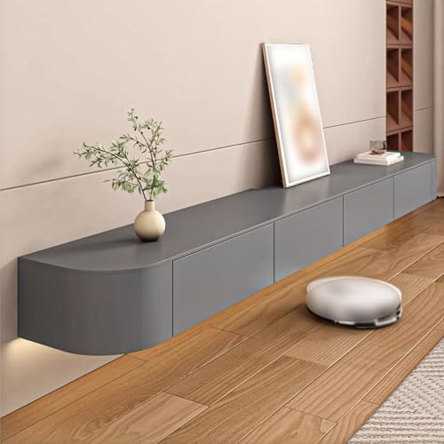 Meuble TV flottant suspendu meuble salon gris 140 cm avec porte