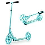 COSTWAY Scooter Roller klappbar, Tretroller höhenverstellbar, Cityroller 100kg Tragkraft, Sport Kickscooter, Kickroller mit 2 LED Rädern & ABEC-7 Kugellager (Türkis)