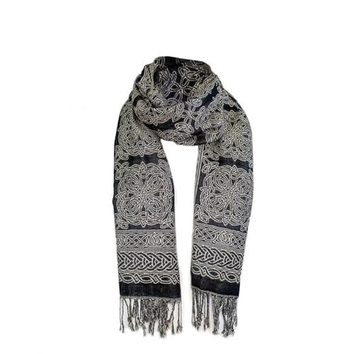 Trinity Knot Scarf for Women, Black/Tan Celtic Knot Design, Made in Ireland