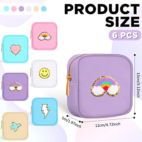 Zubebe 6 Pcs Preppy Patch Cute Makeup Bags Toiletry Bags Skincare Pouch Chenille Letter Nylon Bag for Purse Small Zipper Cosmetic Makeup Pouch Preppy Things for Travel(Cute Color)2
