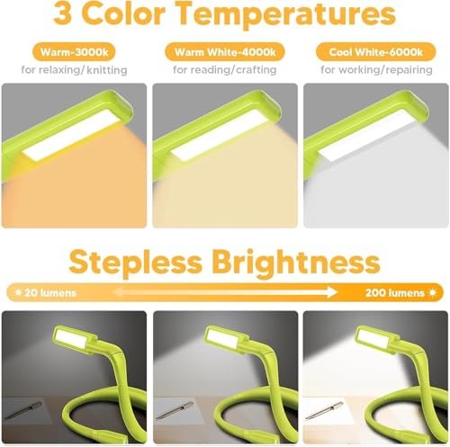 Image of Book Light with Storage Case: Rechargeable 2000mAh Neck Reading Lights for Books in Bed, Neck Light for Reading Crocheting Knitting Crafting Tools, Crochet Sewing Supplies Embroidery Light