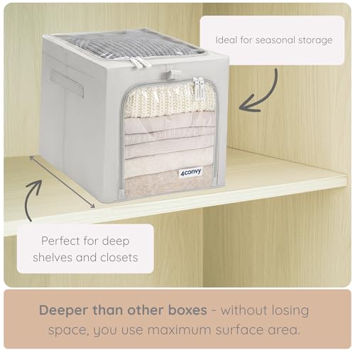 Image of 4CONVY Fixed Foldable Clothes Storage Box with Metal Frame, 2 Transparent Windows - [2024 Improved Material] Storage Bag for Duvets - Sturdy Storage Box for Clothes - 3 x 40 L