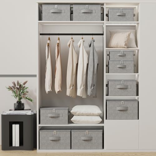 ENUMAIL 2er Set Faltbarer Ordnungsboxen mit Deckel, Aufbewahrungsbox mit Griff, Kleiderschrank Boxen Kann im Schlafzimmer, Wohnzimmer Verwendet Werden, 50×40×30cm, Grau