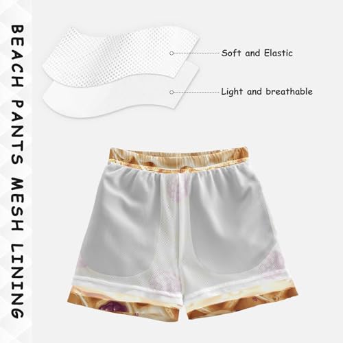 Pigsaly Boys' Swim Board Shorts Purple Berry Gold Caramel Ice Cream Boy's Swim Trunks Kids Swimwear M4