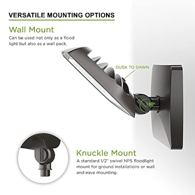 LED Outdoor Flood Light with Dusk to Dawn Photocell 75W Outdoor Security Light for Gardens Yards UL Listed 4000k Residential Full Cutoff Wall Pack 180¡ã Adjustable Knuckle 8400LM Dark Bronze 2 Pack
