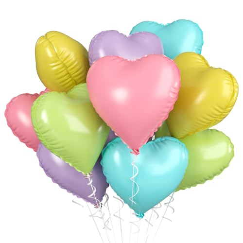 Image of Biapian Pastel Heart Balloons, 10 Pcs Macaron Heart Shape - 18inch Pastel Pink Purple Green Teal Yellow Foil Balloons for Candy Birthday Wedding Baby Shower Easter Party Decoration