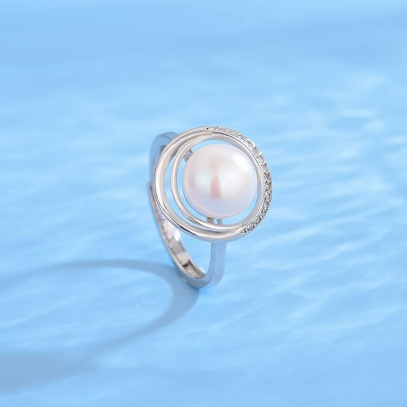 NONNYL Freshwater Cultured White Pearl Ring for Women, Christmas Gifts for Wife Mom, Anniversary Birthday Fine Jewelry Gifts for Her