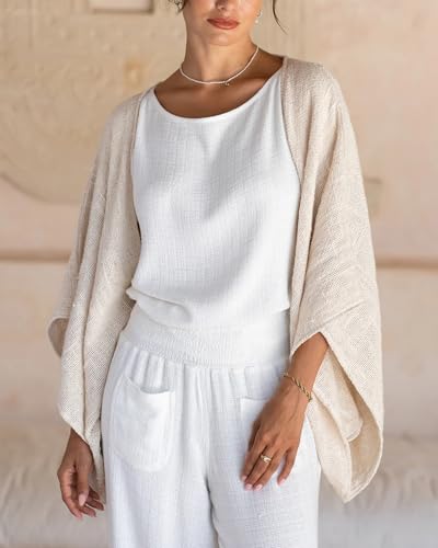 Women's Cotton Linen Shrug Kimono Sleeve Open Front Casual Loose Cover Ups Lightweight Cardigan2
